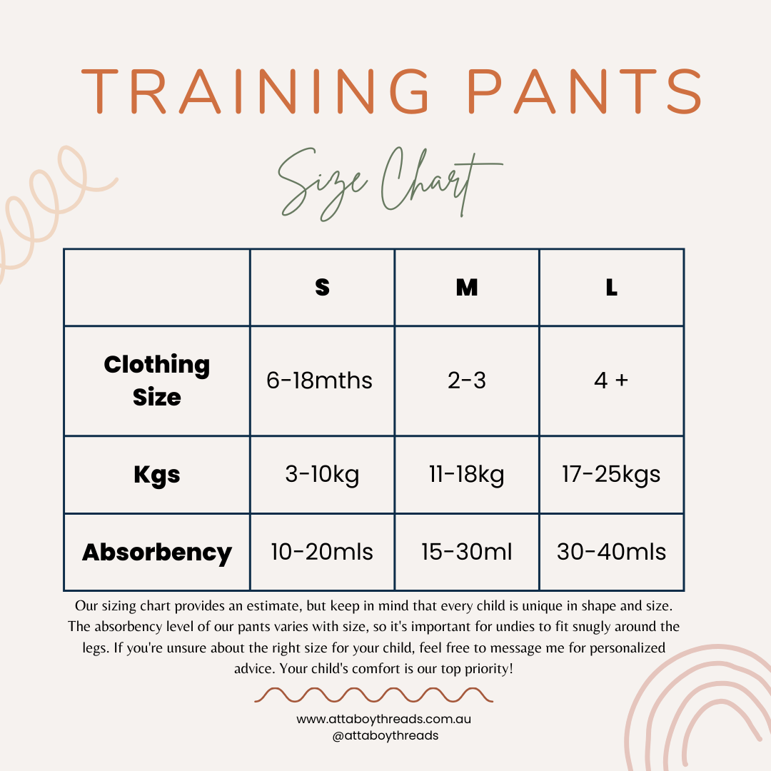 Sizing Chart for Attaboy Threads Training pants